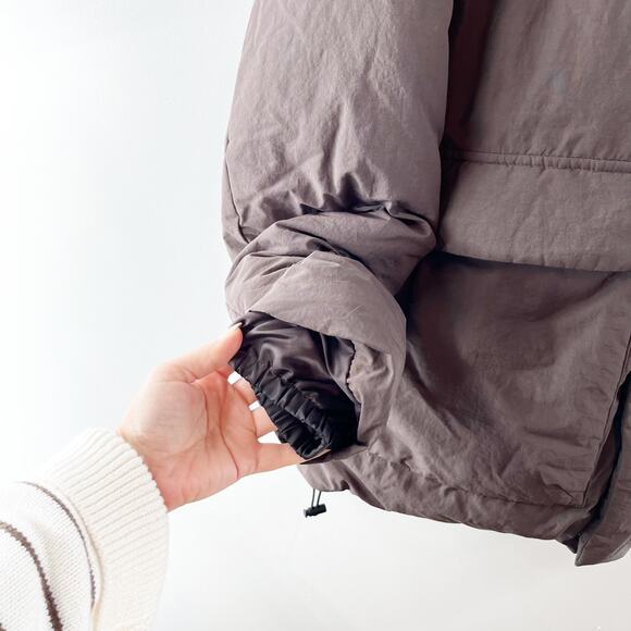 ZARA Zip Up Puffer Jacket Coat Parka Hooded Brown Large - Picture 8 of 12